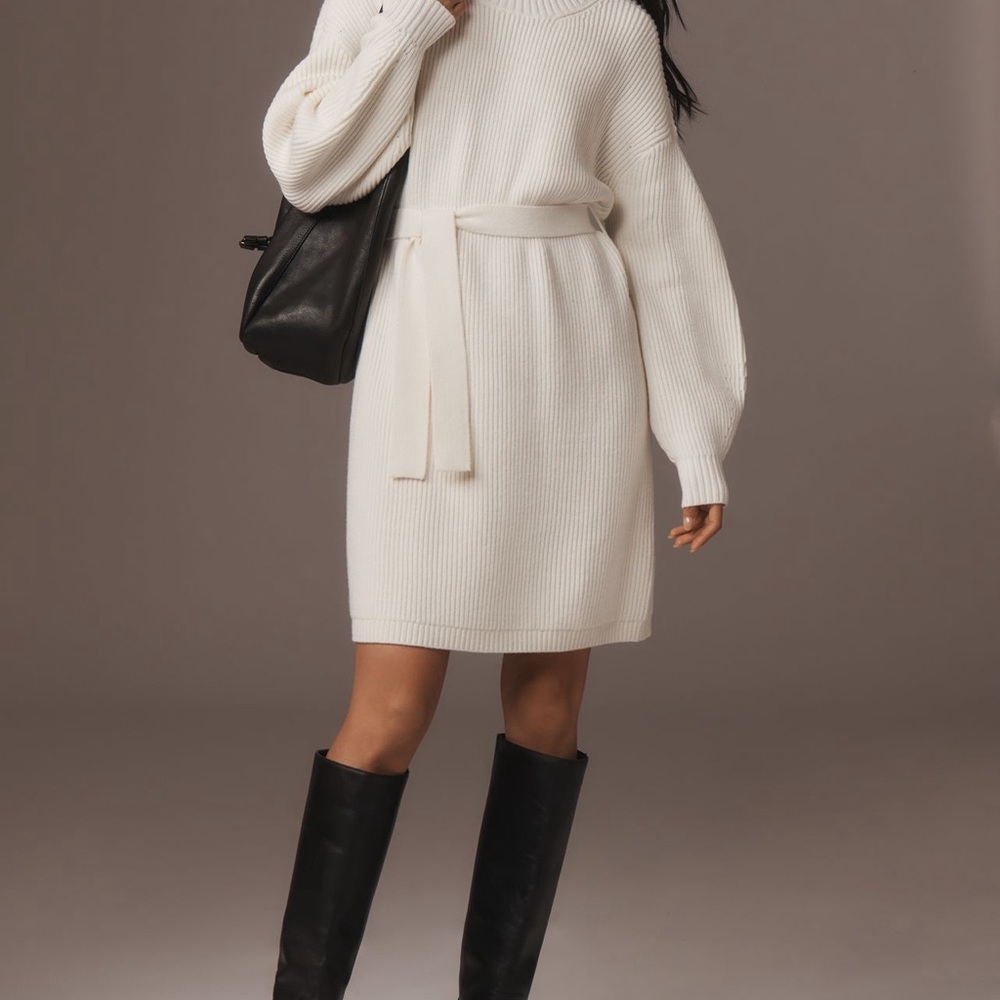 Anthropologie Maeve Long Sleeve Mock Neck Artie Waist Sweater Dress